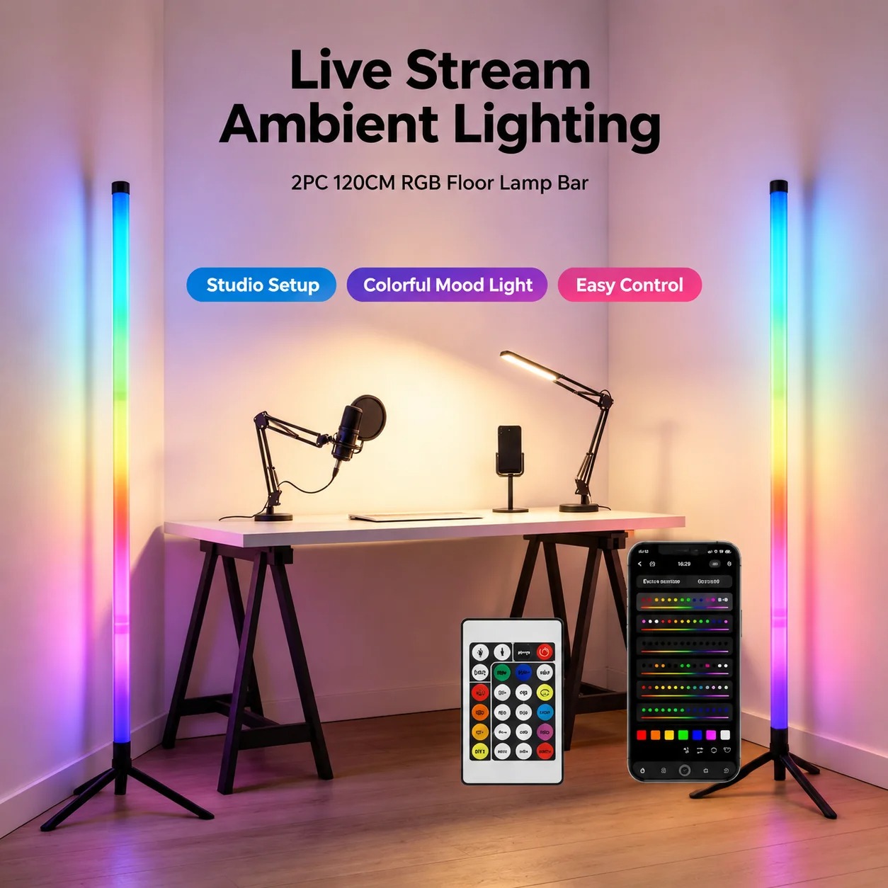2PCS 120CM RGB Floor Lamp, Sou - огляд і ціна Photography Lighting Game